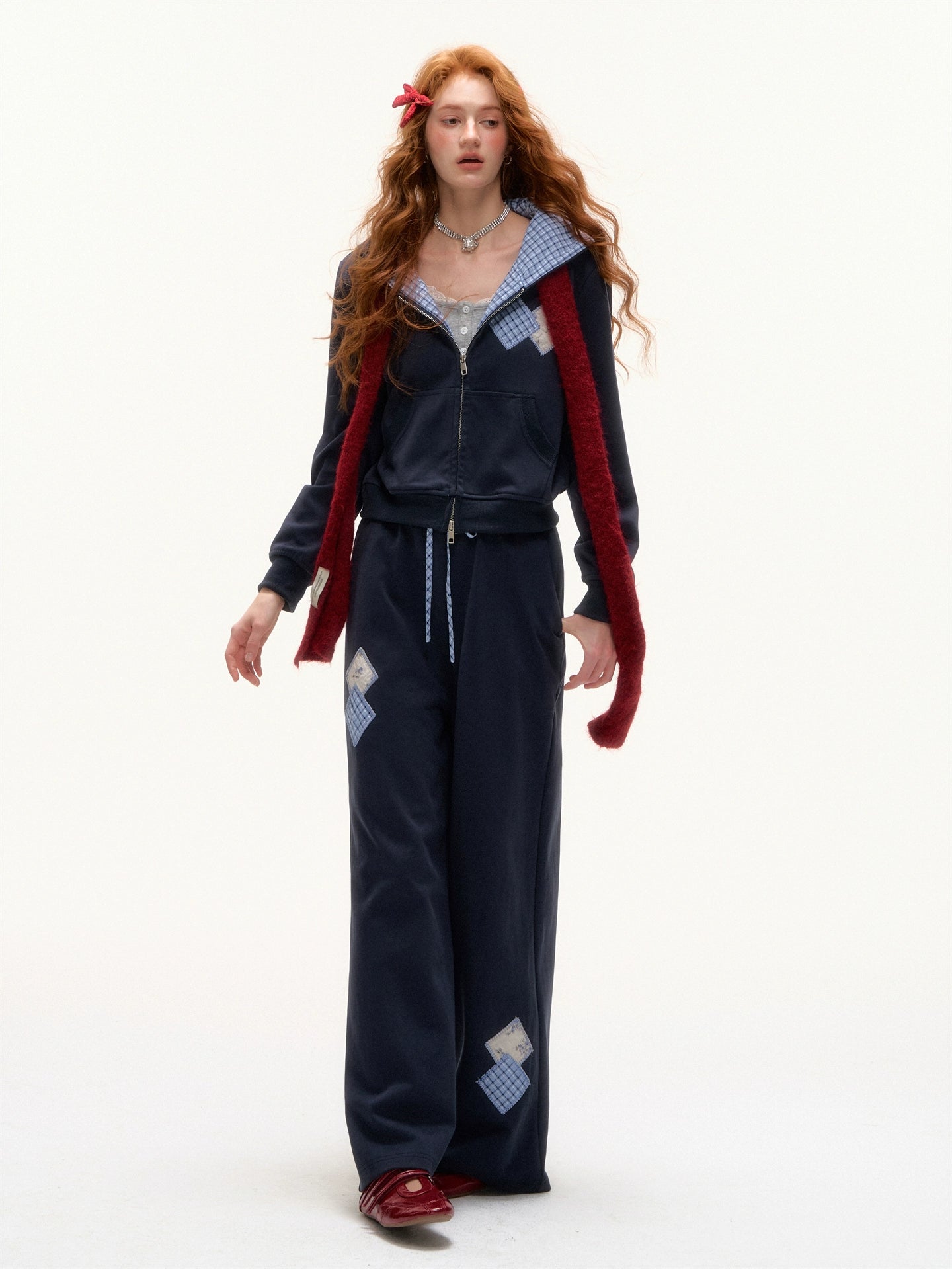 Plaid Patchwork Hoodie & Sweatpants Set