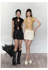 Black & White Button-up A-line Skirt - CHINASQUAD