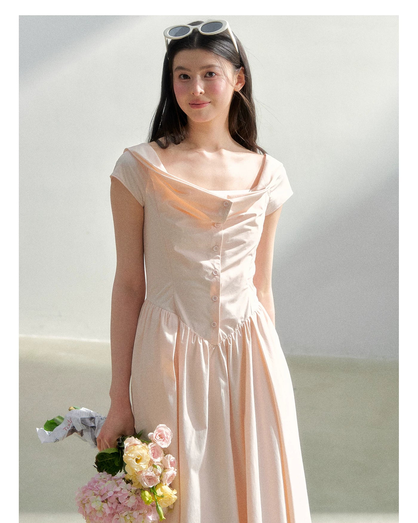 Pink Off-Shoulder Design Dress