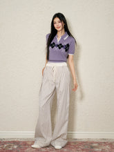 Elastic Waist Striped Pleated Wide-Legged Pants - CHINASQUAD