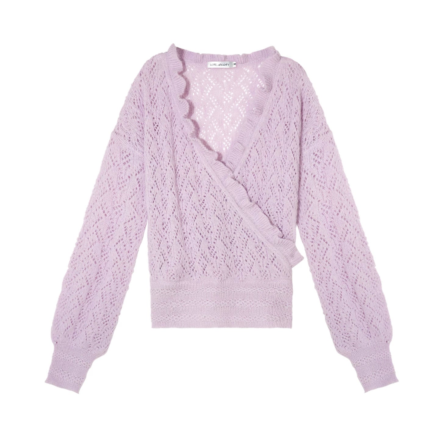 Ruffled Wool-Blend Mohair Openwork Knit Cardigan