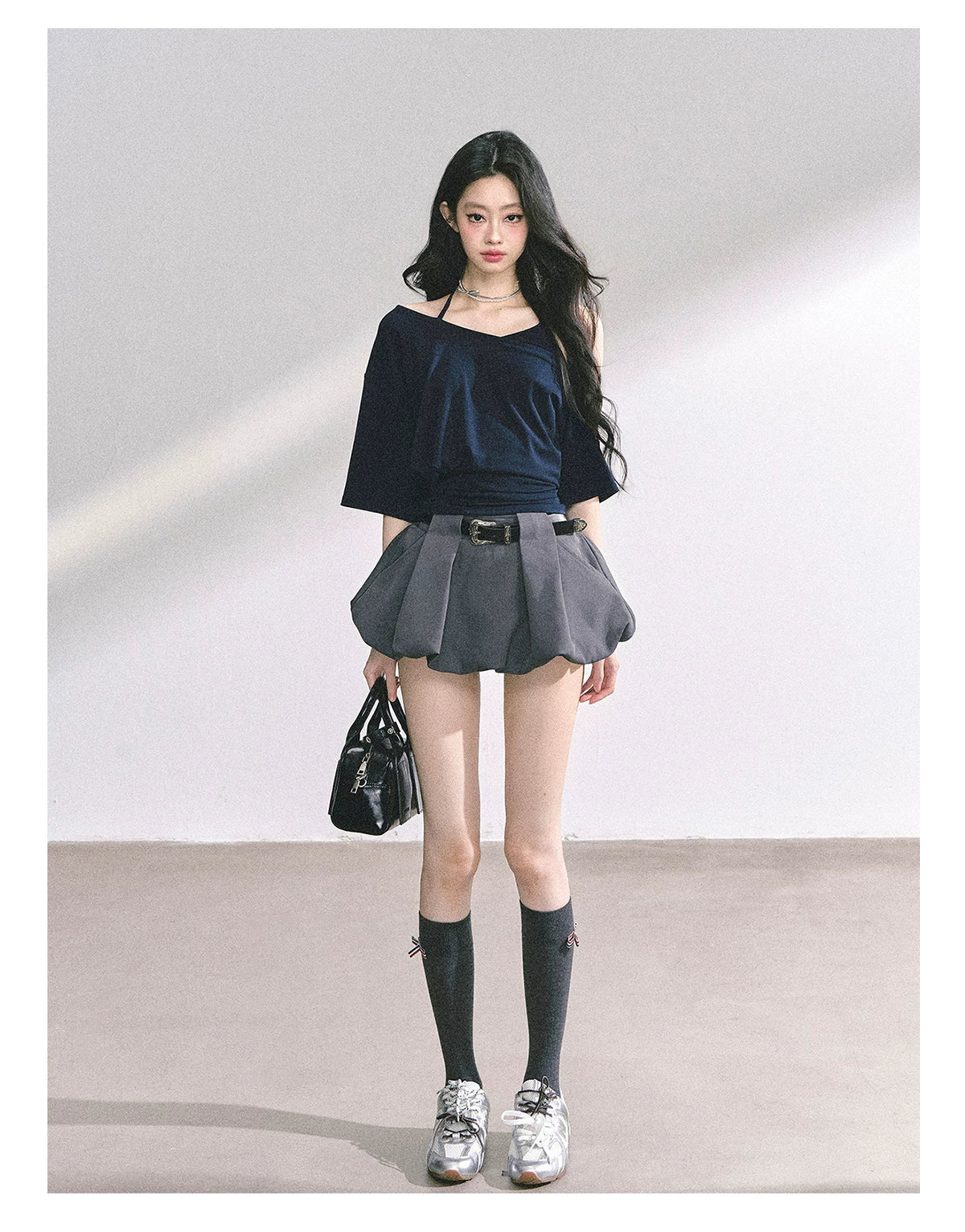 Asymmetric Short-Sleeve Halter Crop T-Shirt