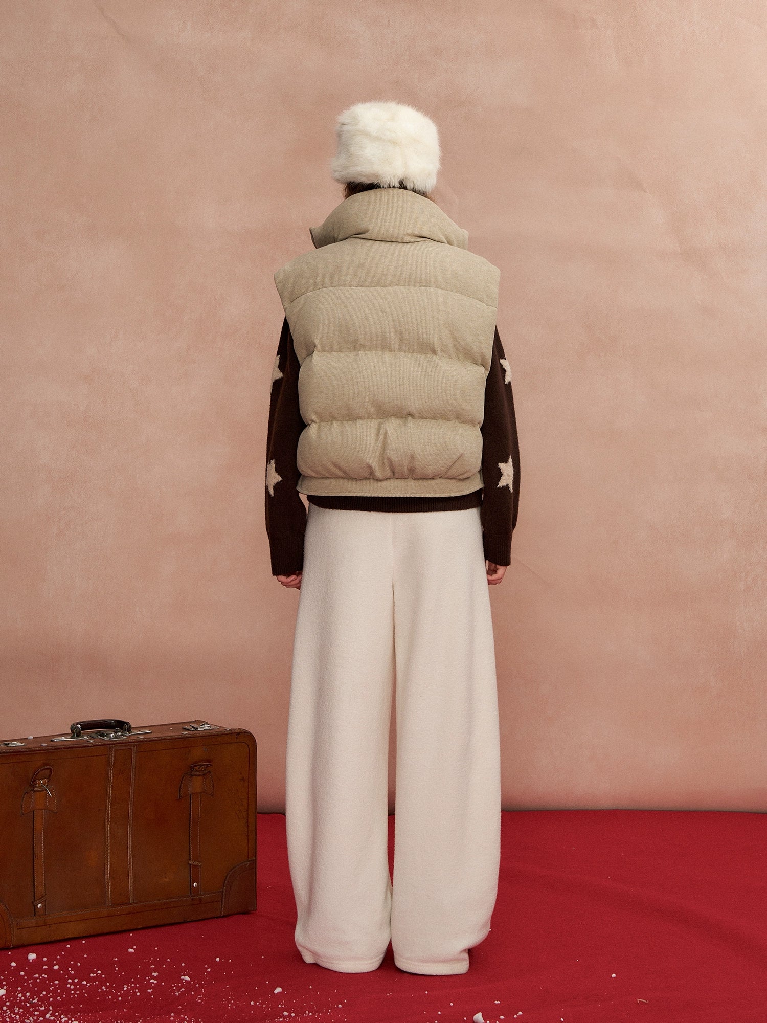 Lace-Paneled Stand-Collar Puffer Vest