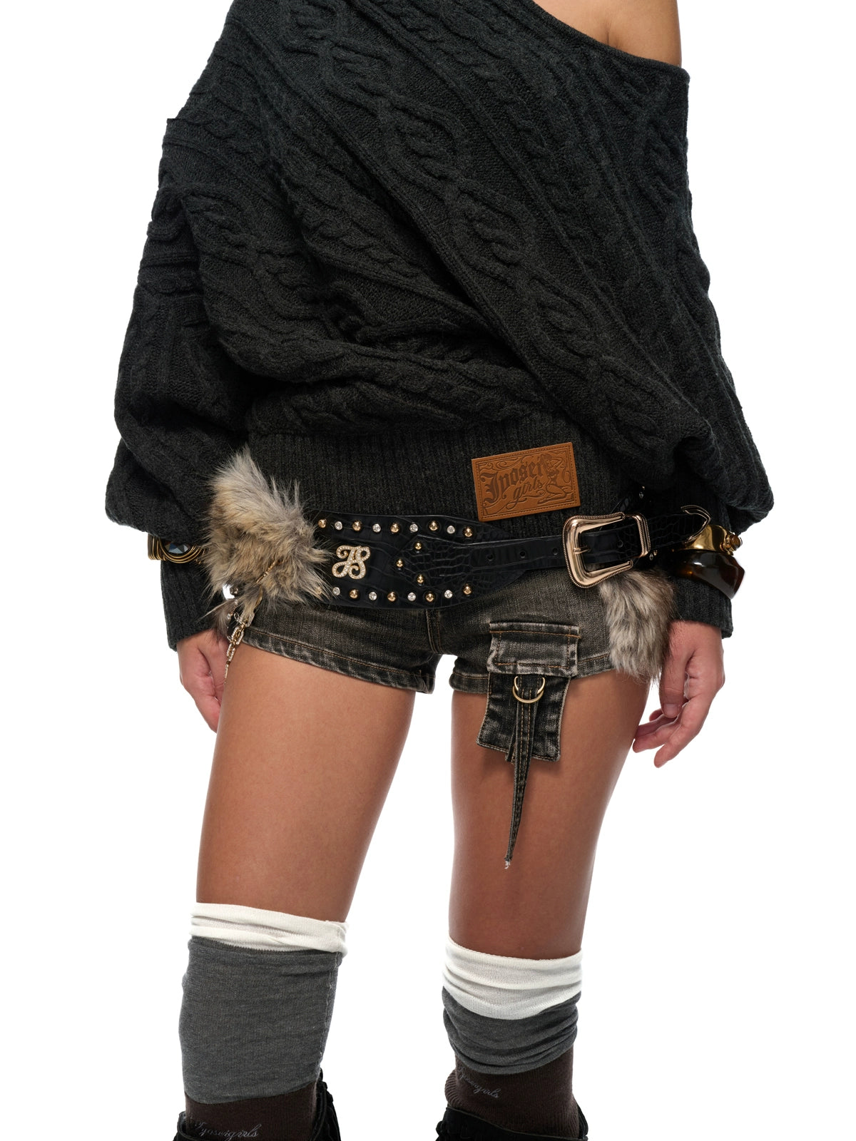 Brown-Black Micro-Stretch Denim Shorts