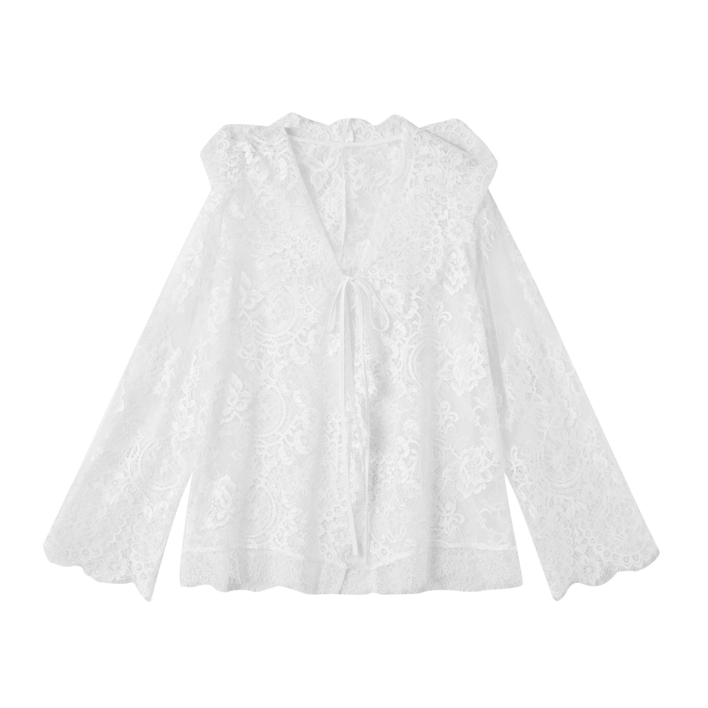 Hooded Lace Panel Overlay Blouse - CHINASQUAD