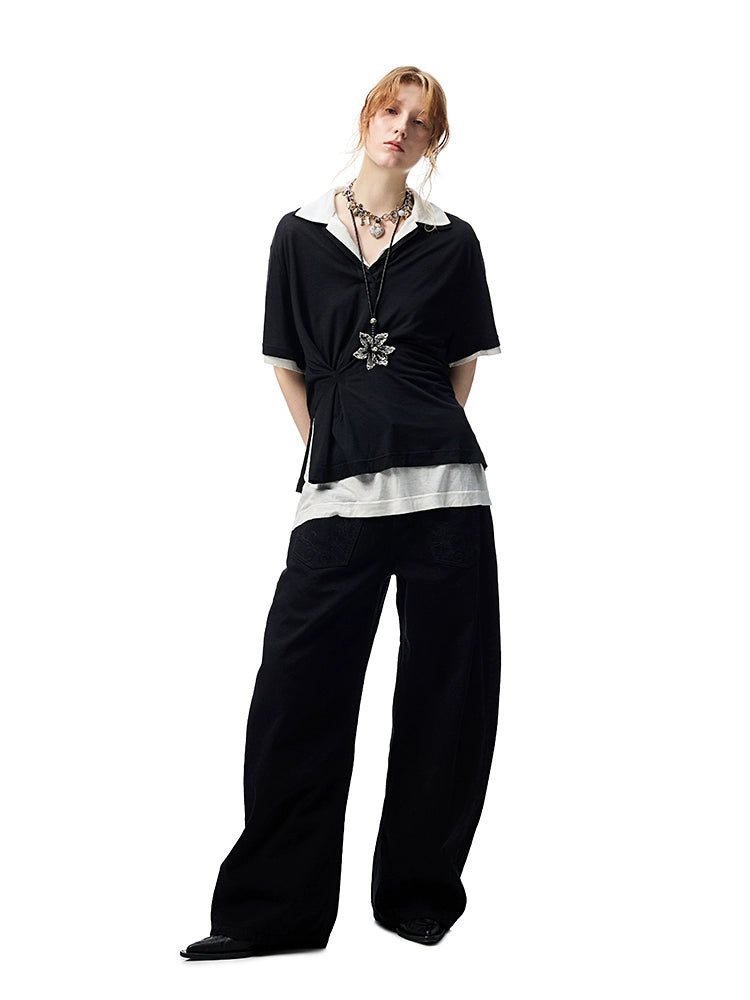 Oversized Fake Two-piece Polo Shirt - CHINASQUAD