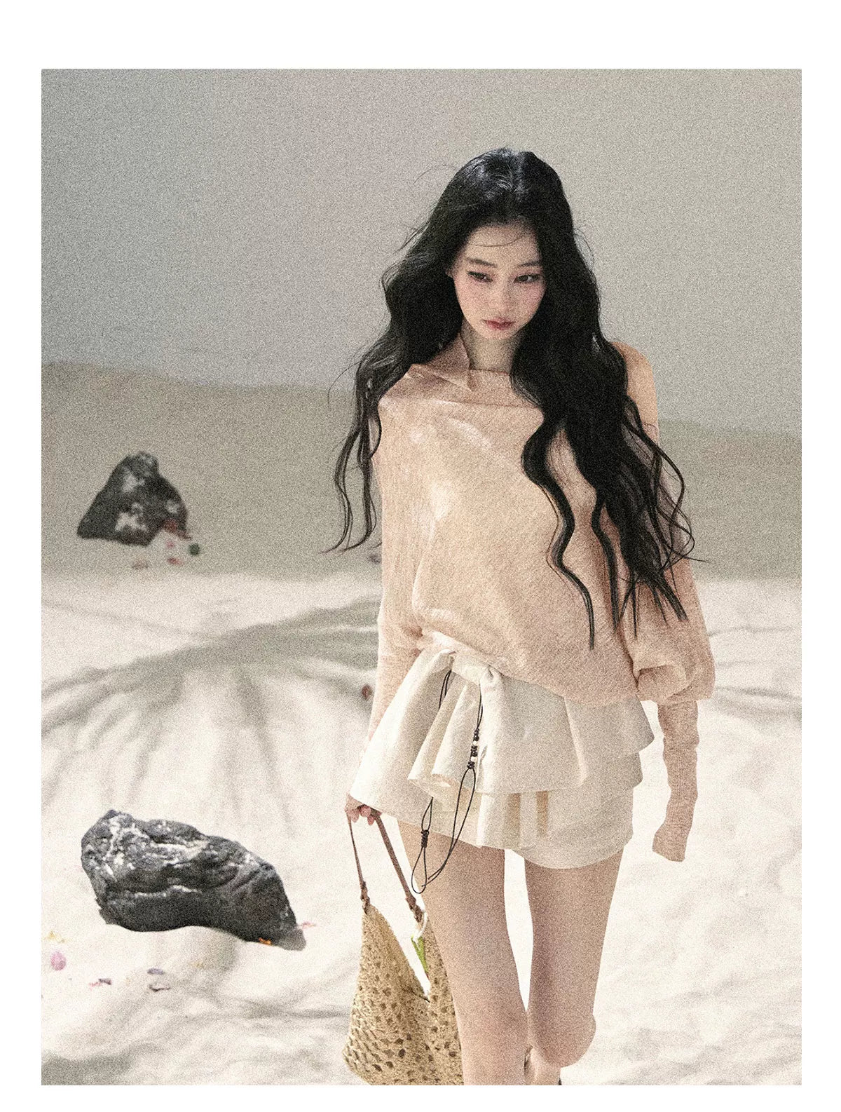 Sheer Off-Shoulder Sun Protection Knit Top Set
