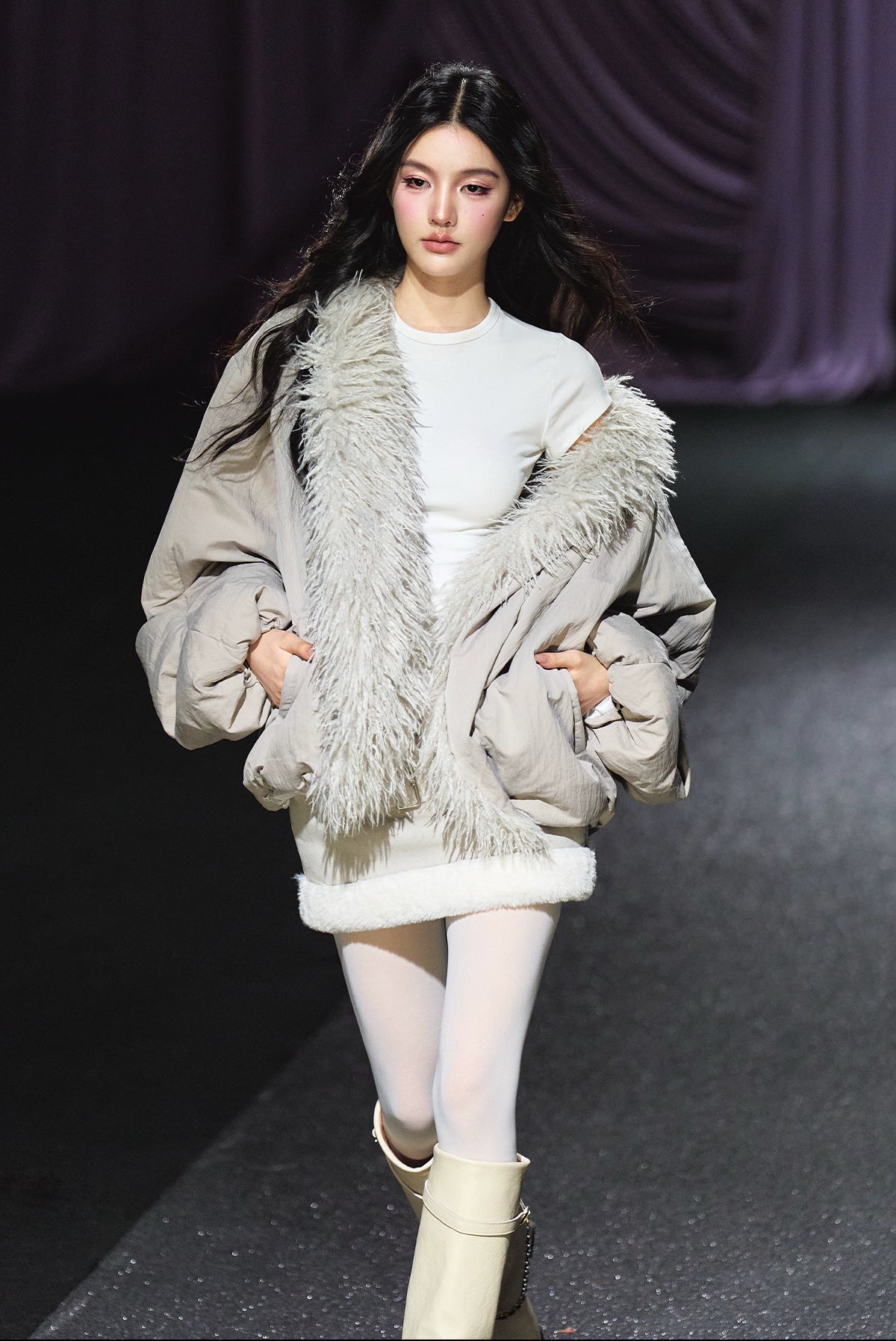 Plush-Collar Padded Cotton Coat - CHINASQUAD