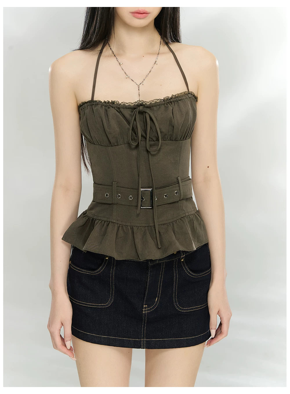 Halter Ruched Corset Crop Top