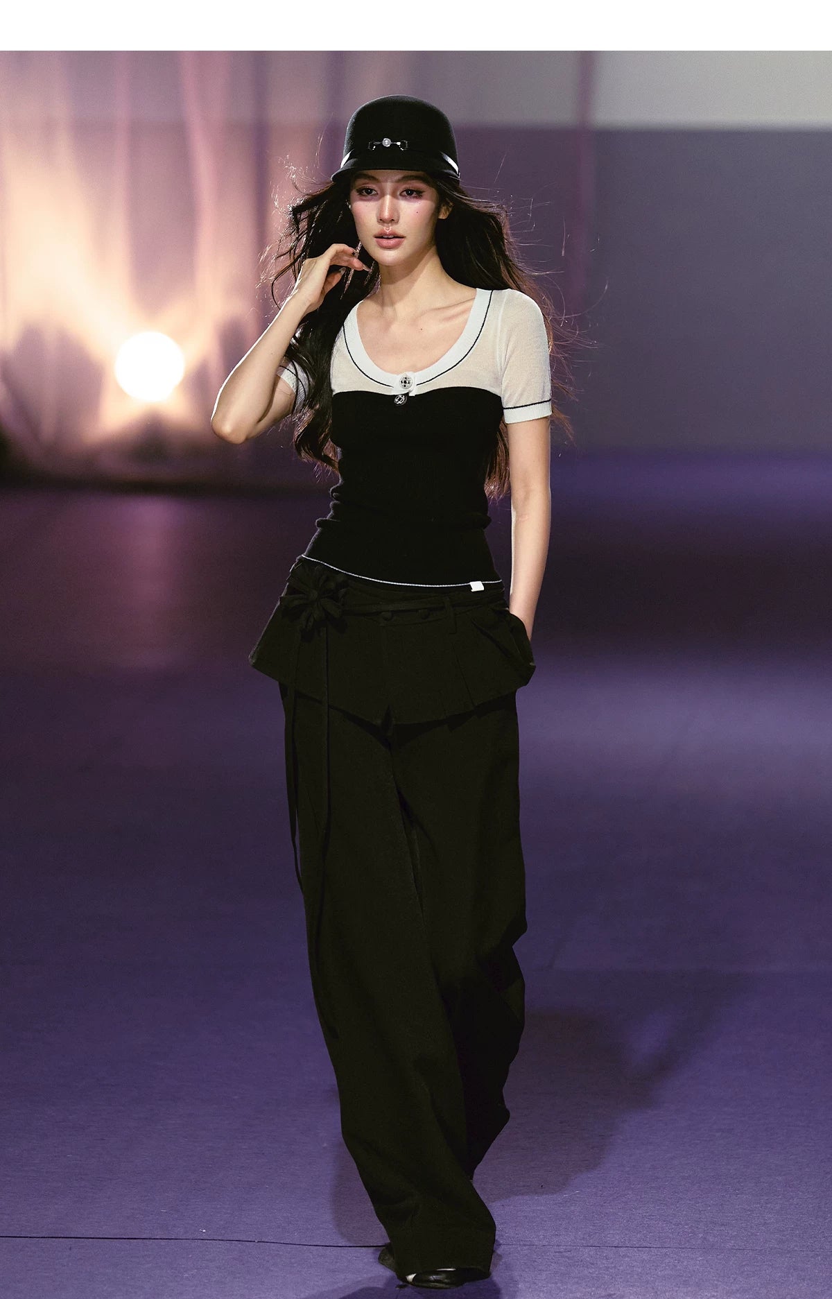 Pleated Faux-Layer Tailored Straight-Leg Trousers