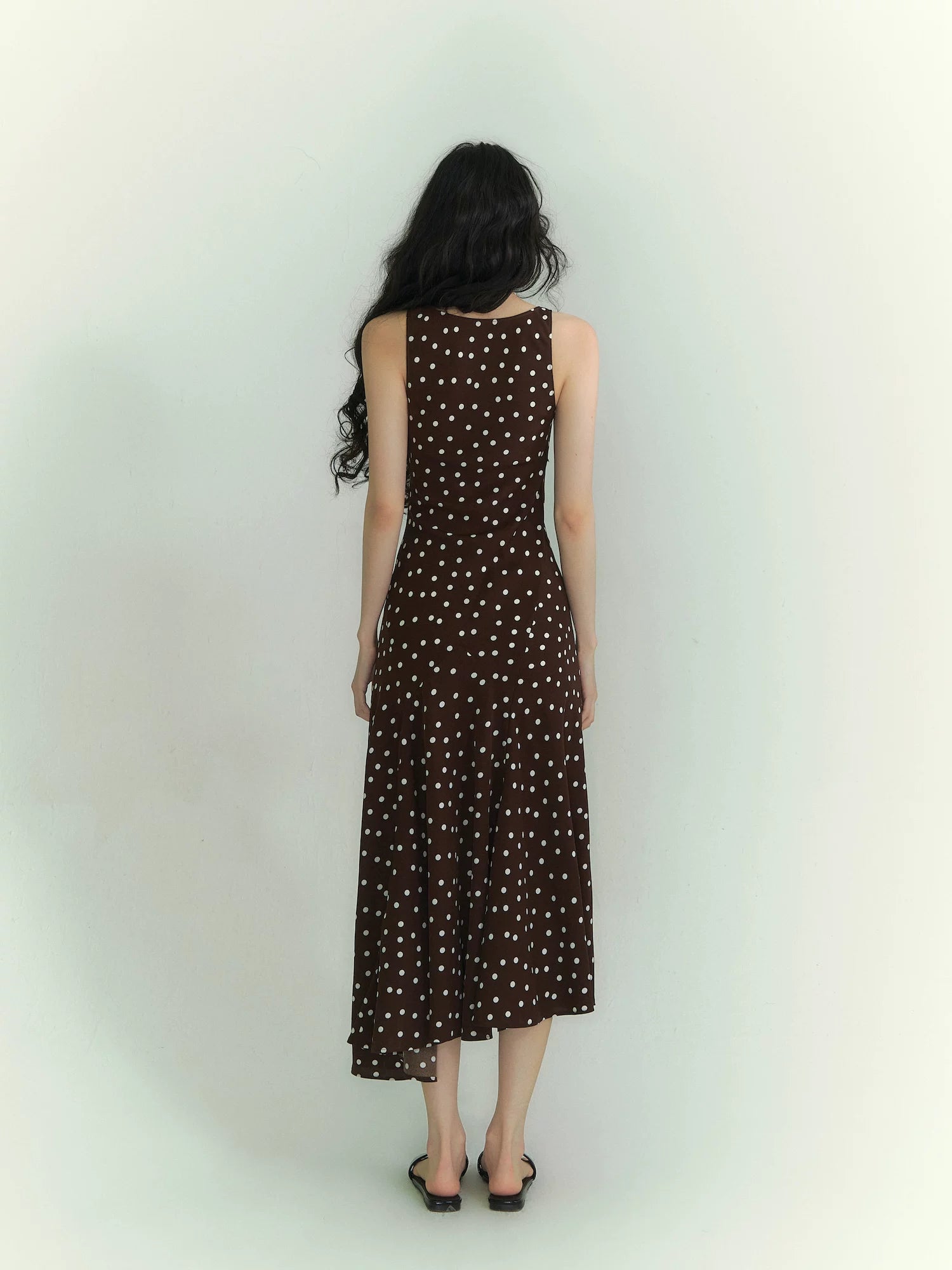Lace-Trim Polka Dot Midi Dress
