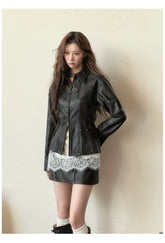 Dark Brown Studded PU Leather Skirt - CHINASQUAD