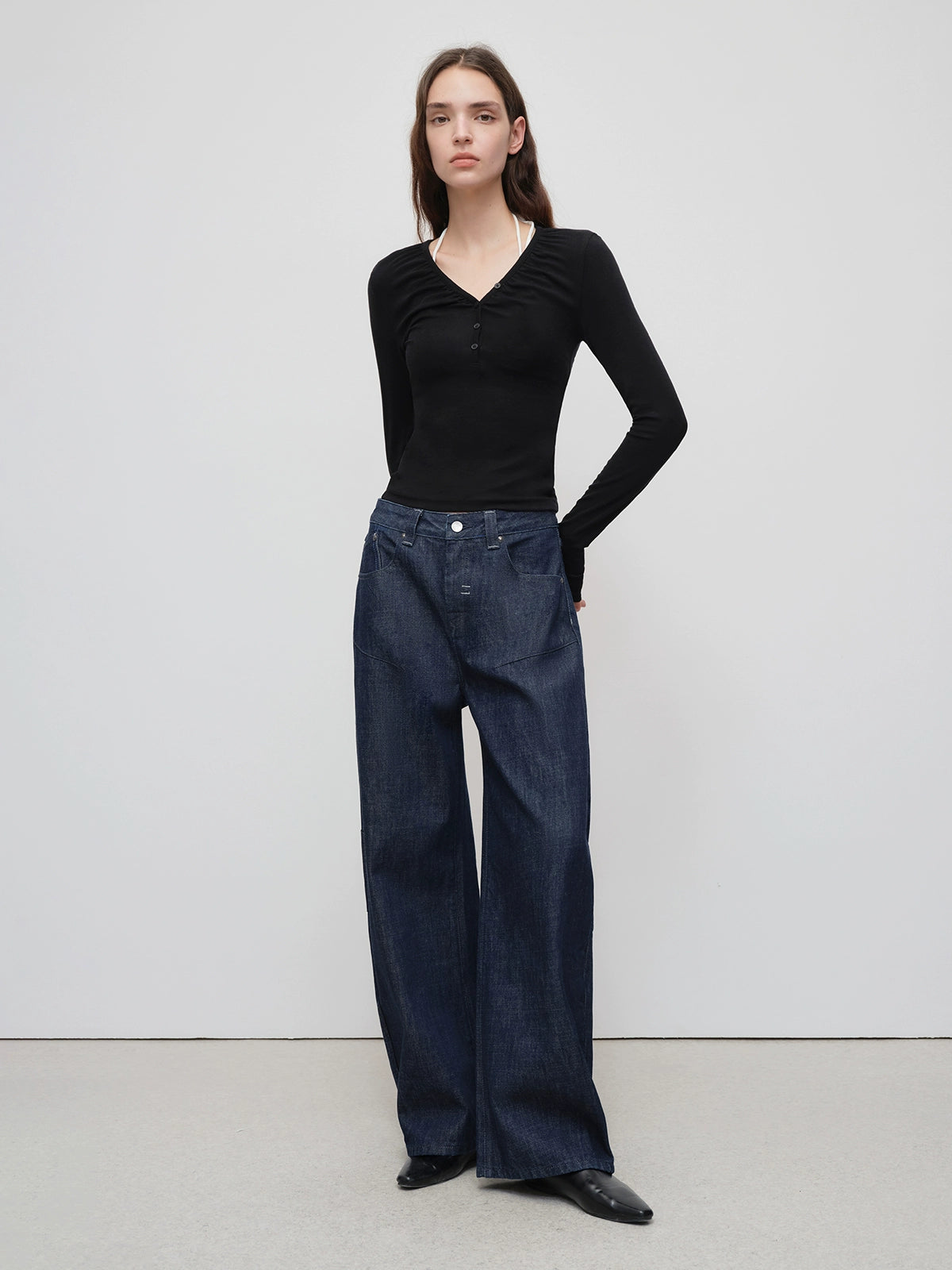 Chitu Pleated Washed Denim Jeans