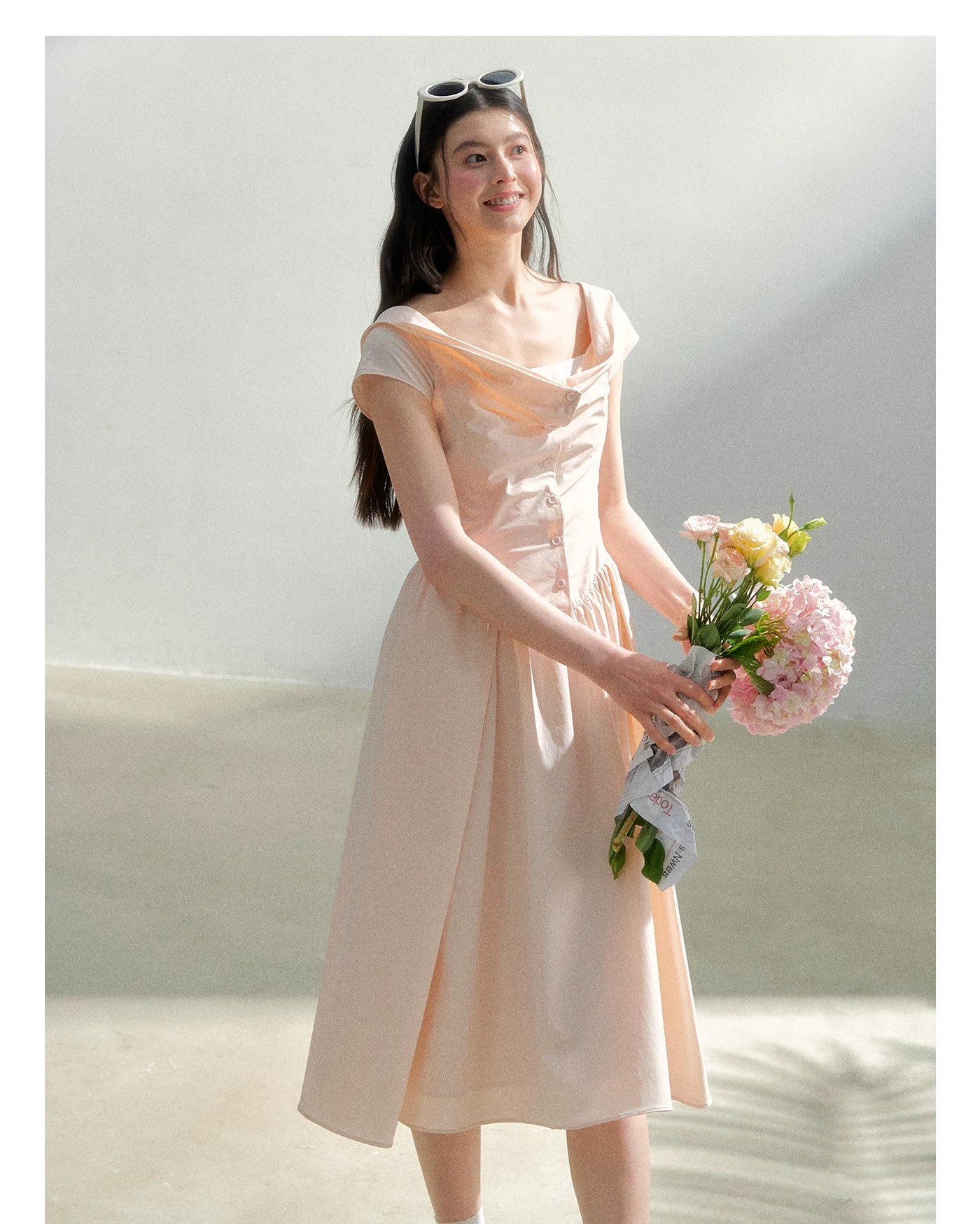 Pink Off-Shoulder Design Dress