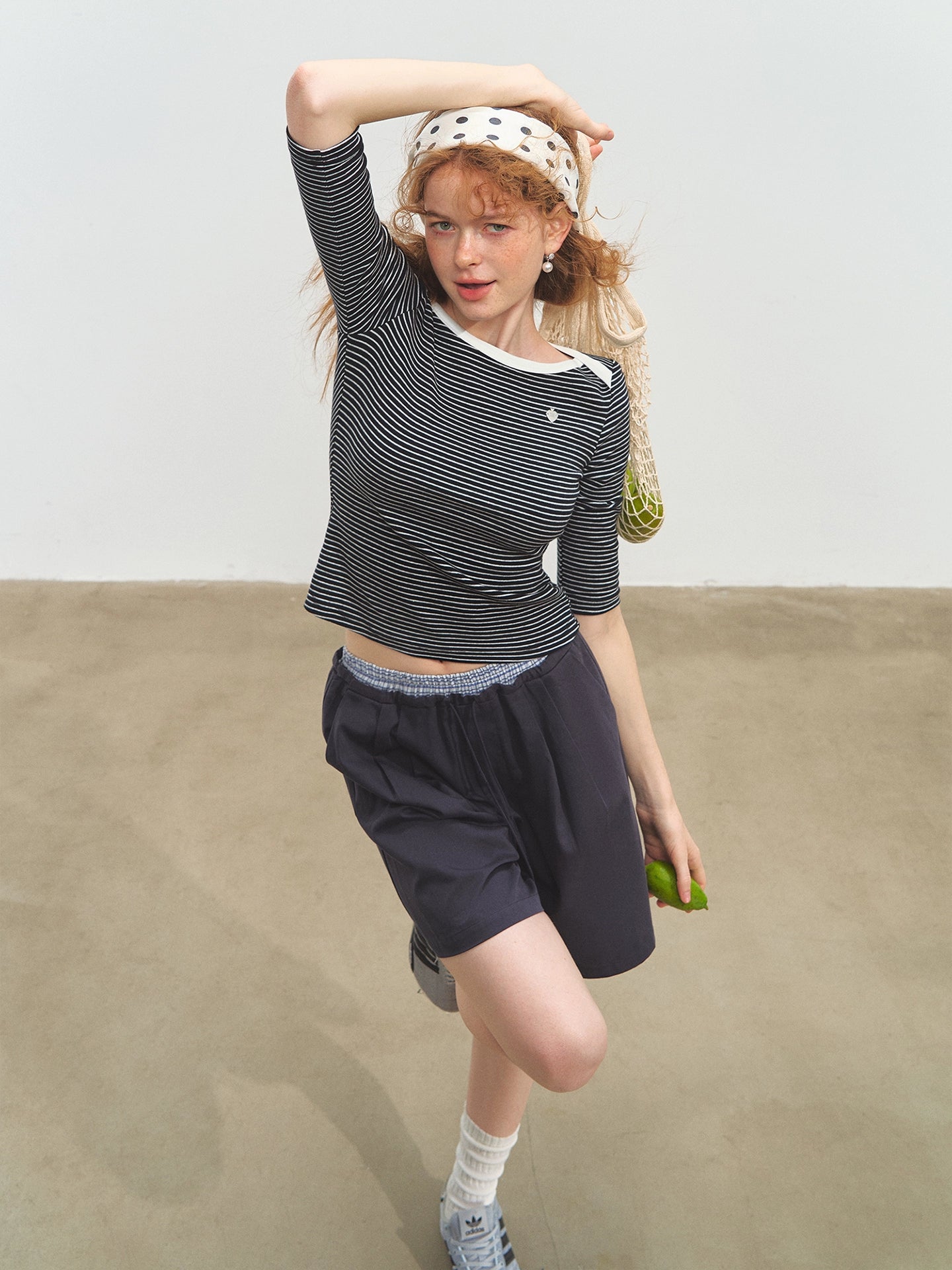 Envelope Neck Mid-sleeve Striped T-Shirt - CHINASQUAD