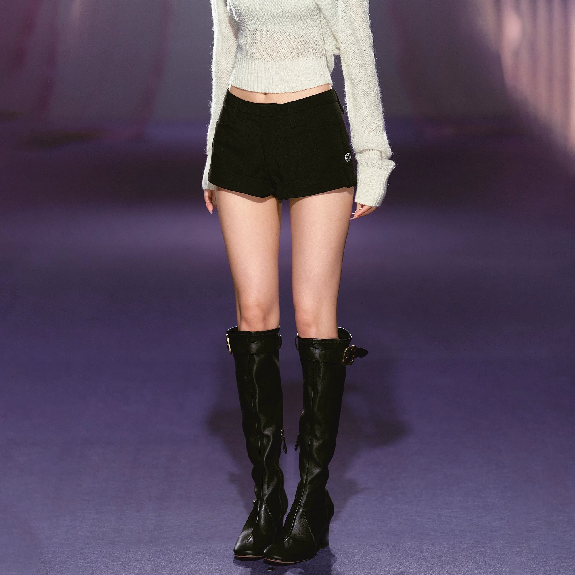 Tailored Rolled-Hem Mini Tweed Shorts