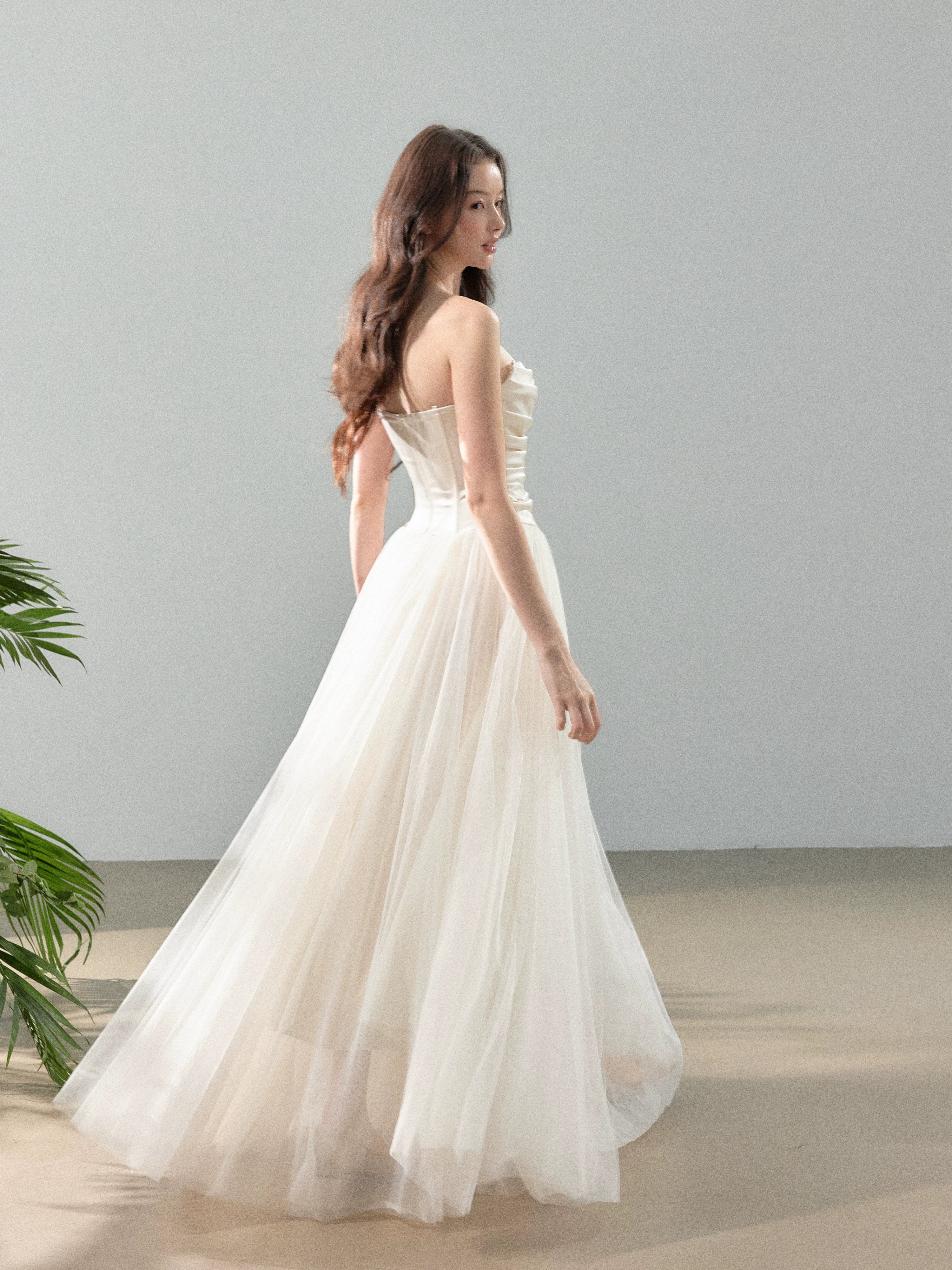 Cloud Dream Satin Strapless Tulle Gown