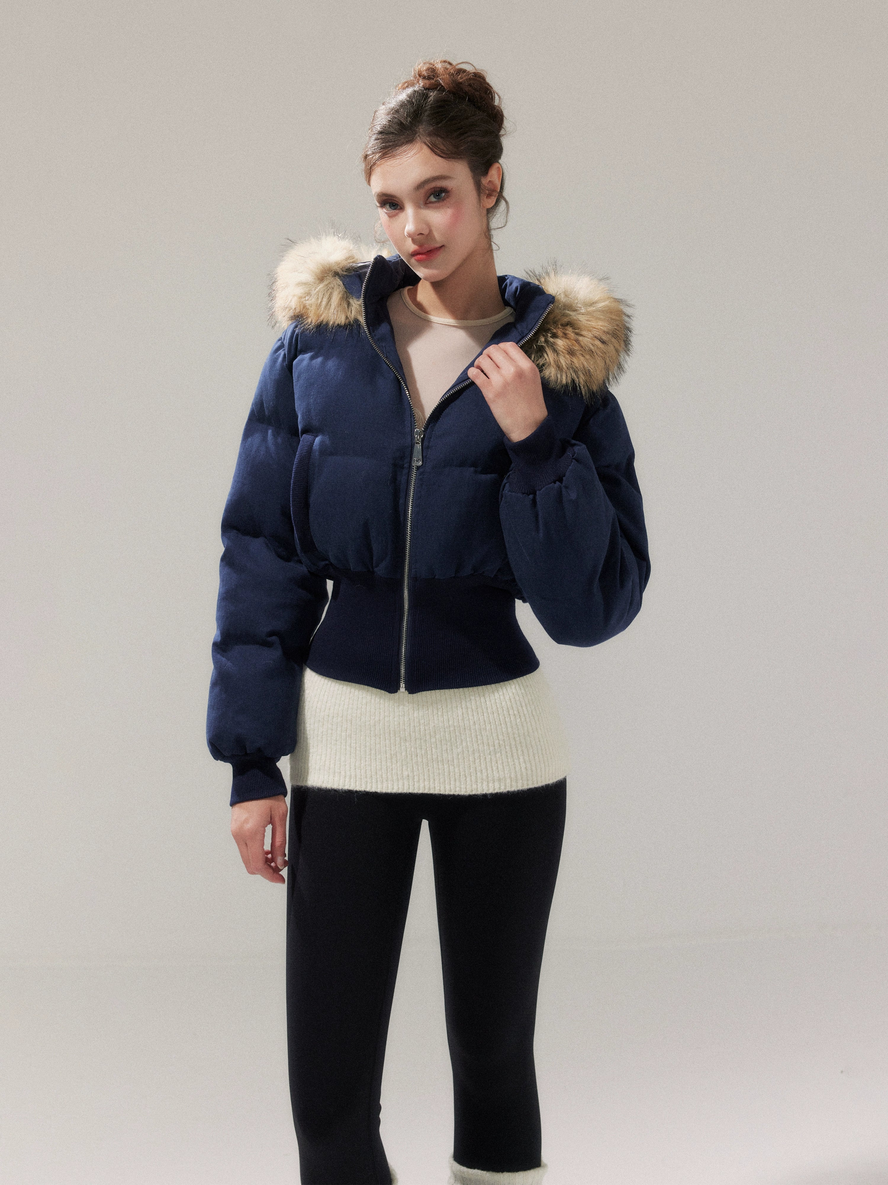 Retro Hourglass Waist Cotton Puffer Jacket