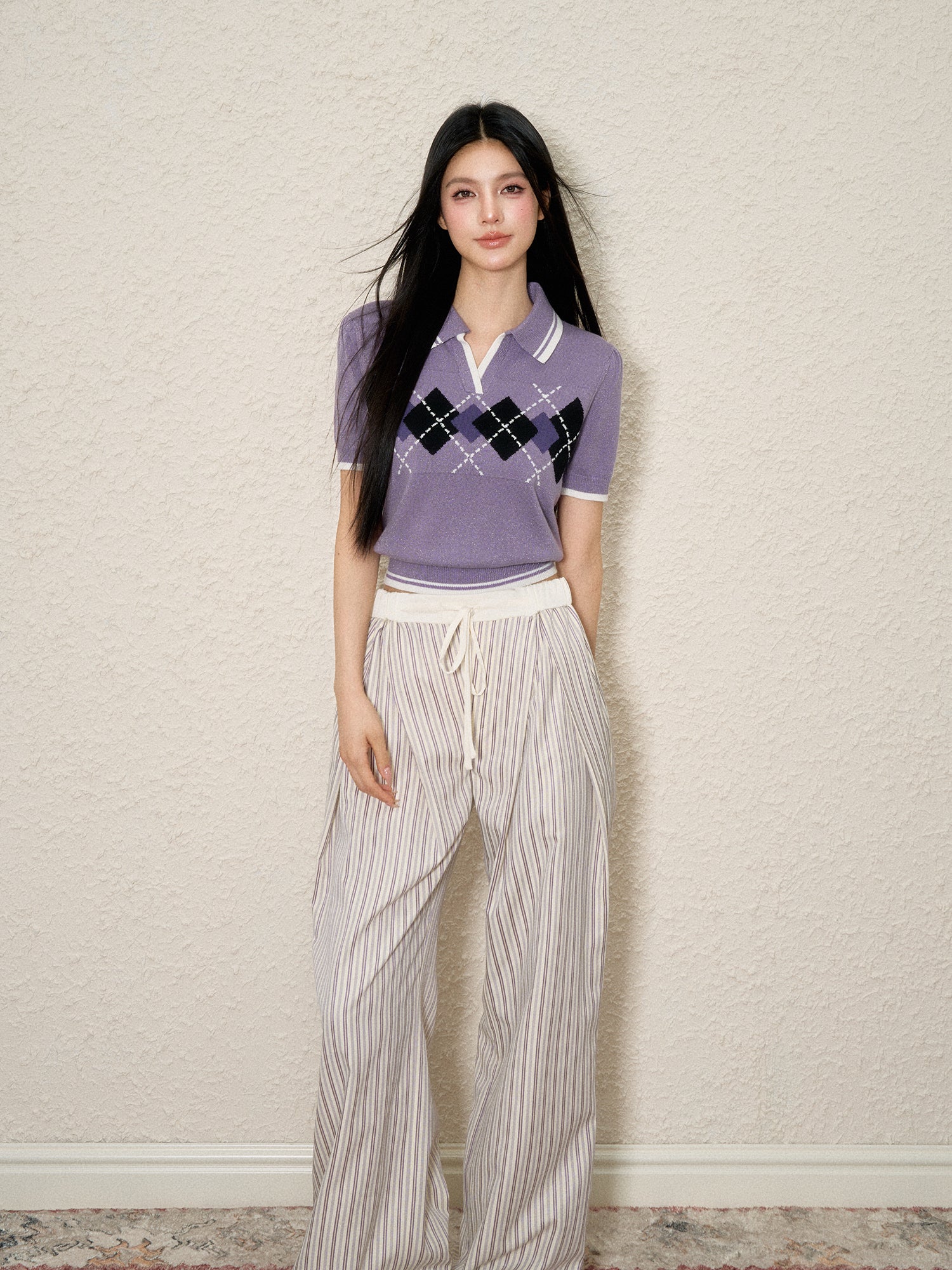 Elastic Waist Striped Pleated Wide-Legged Pants - CHINASQUAD