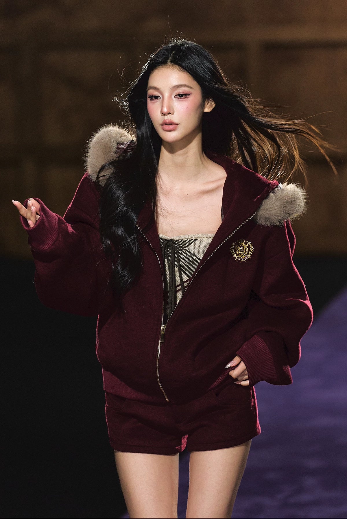 Wool-Blend Faux Fur Trimmed Fleece Hoodie