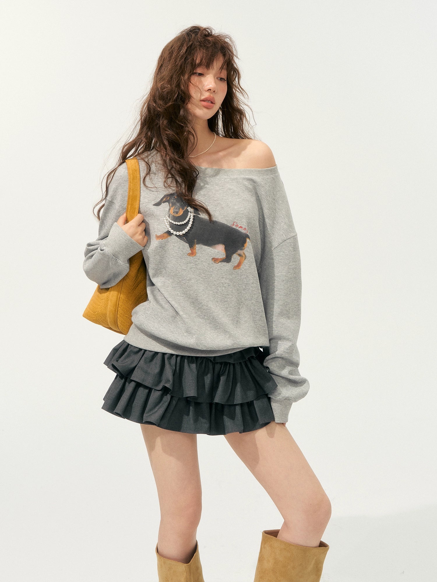 Pearl Dachshund Off-Shoulder Sweatshirt