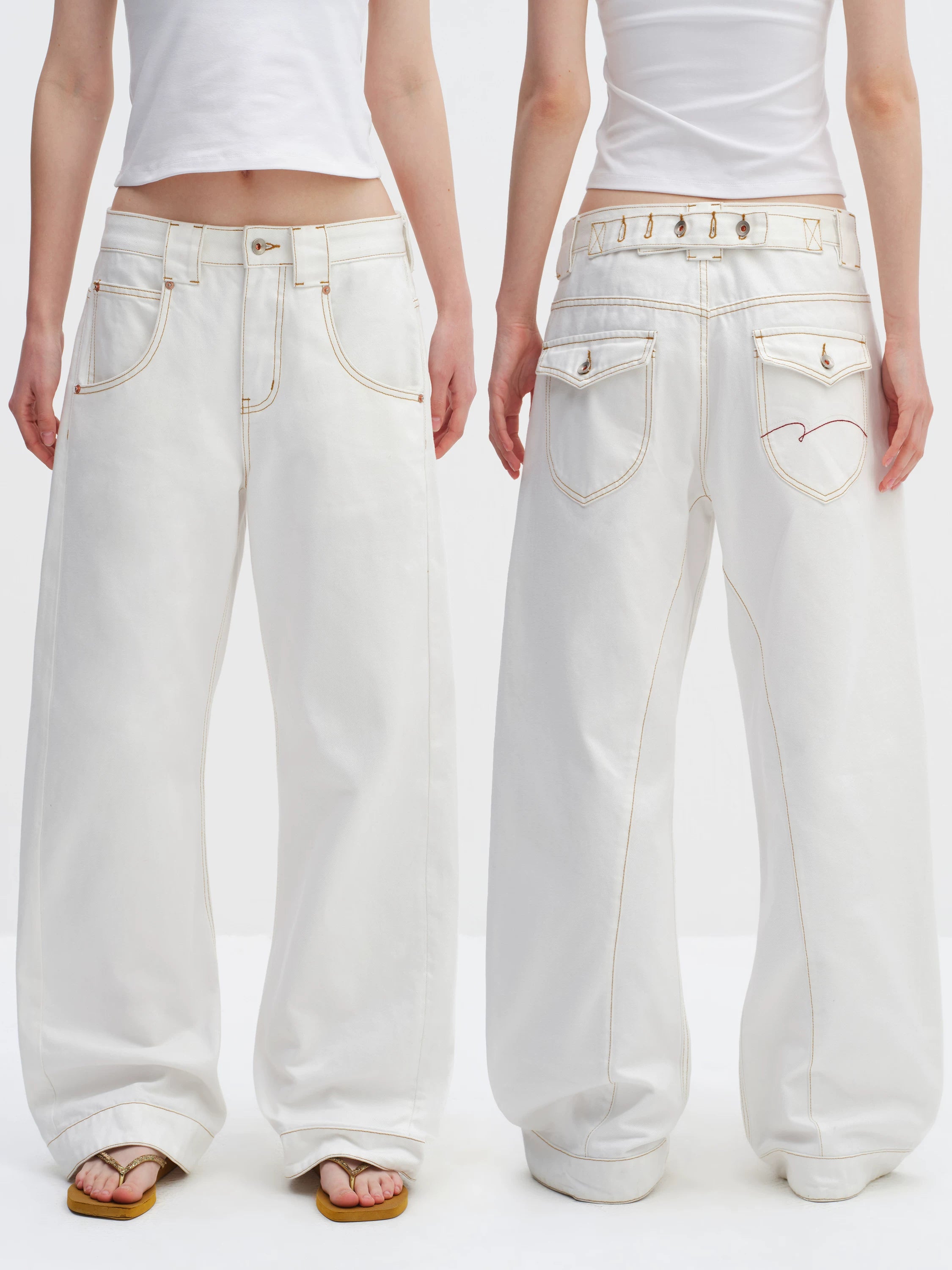 White Relaxed Fit 3D Cut Wide-Leg Denim Jeans