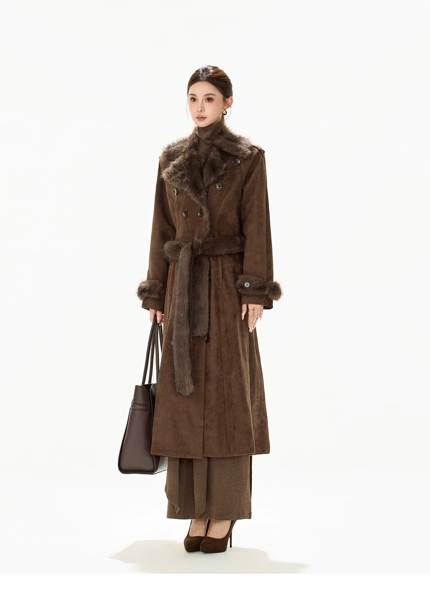 Belted Double-Breasted Long Coat