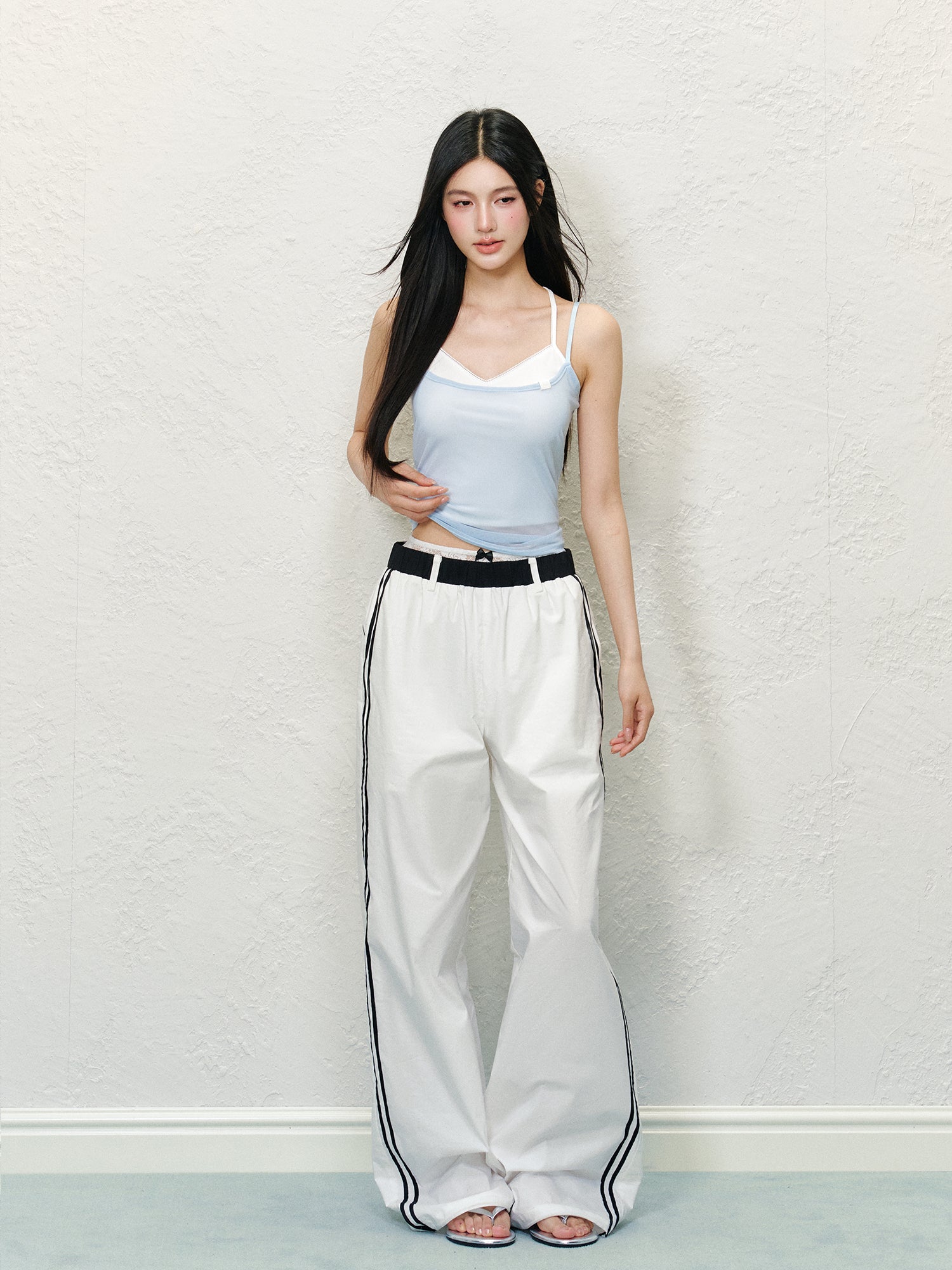 Lace Trim Pleated Wide-leg Pants - CHINASQUAD