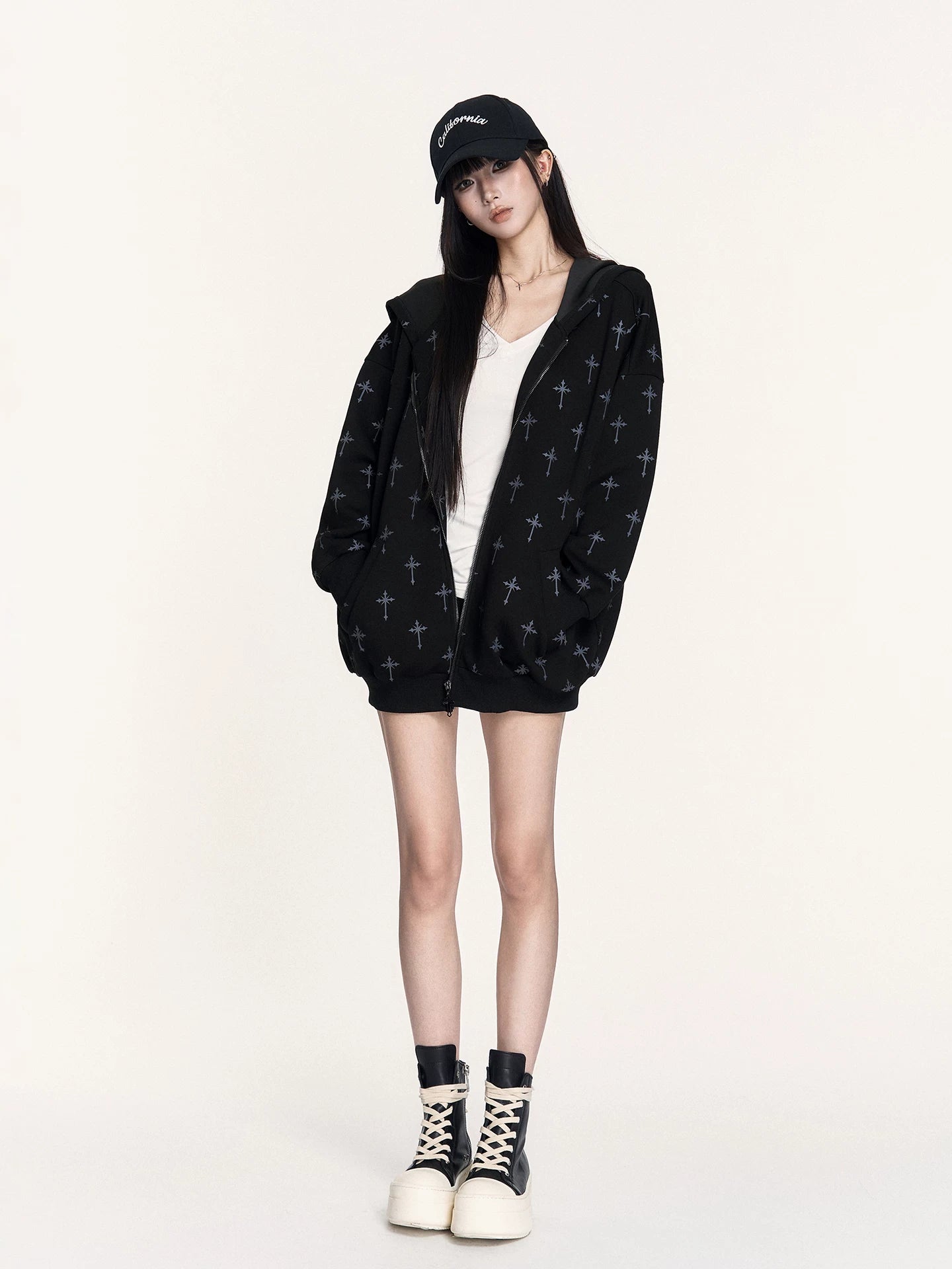 Hooded Sweatshirt Set with Shorts & Flared Pants