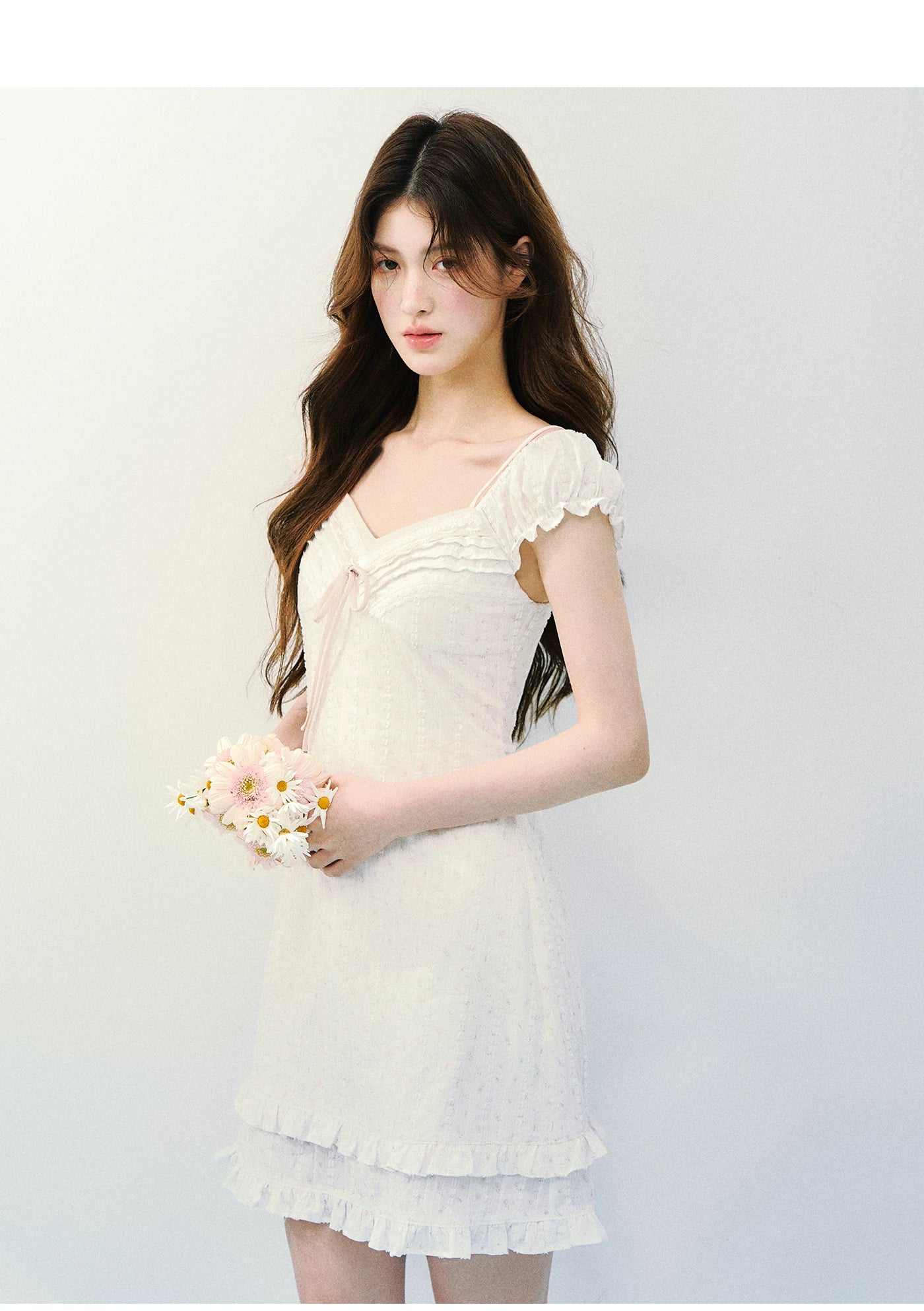 Vintage Floral Layered Square-Neck Dress