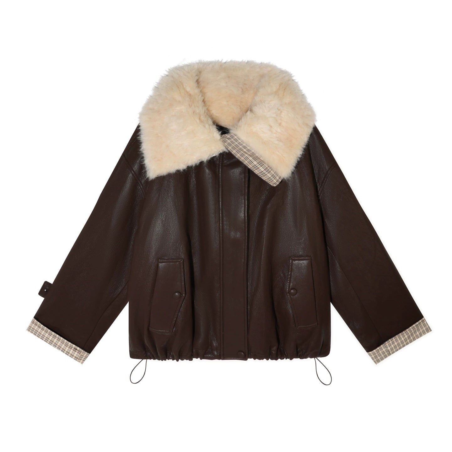 Faux-Fur Collar Down Leather Jacket