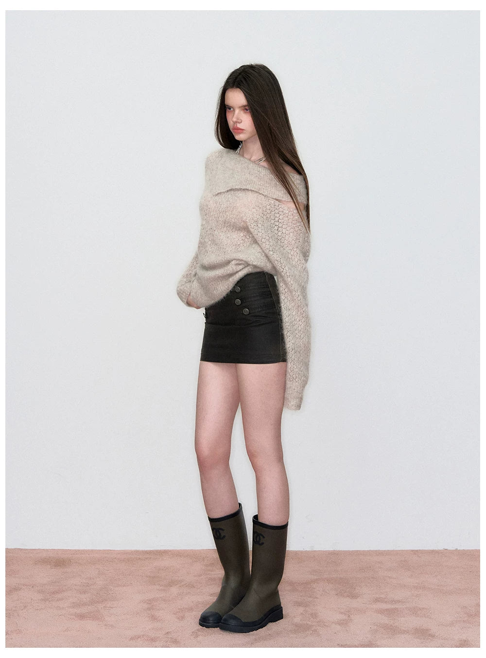 Off-Shoulder Relaxed Alpaca Knit Sweater