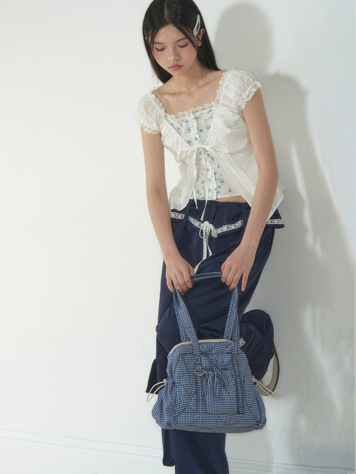 Fake Two-Piece Floral Lace Shirt Top - CHINASQUAD