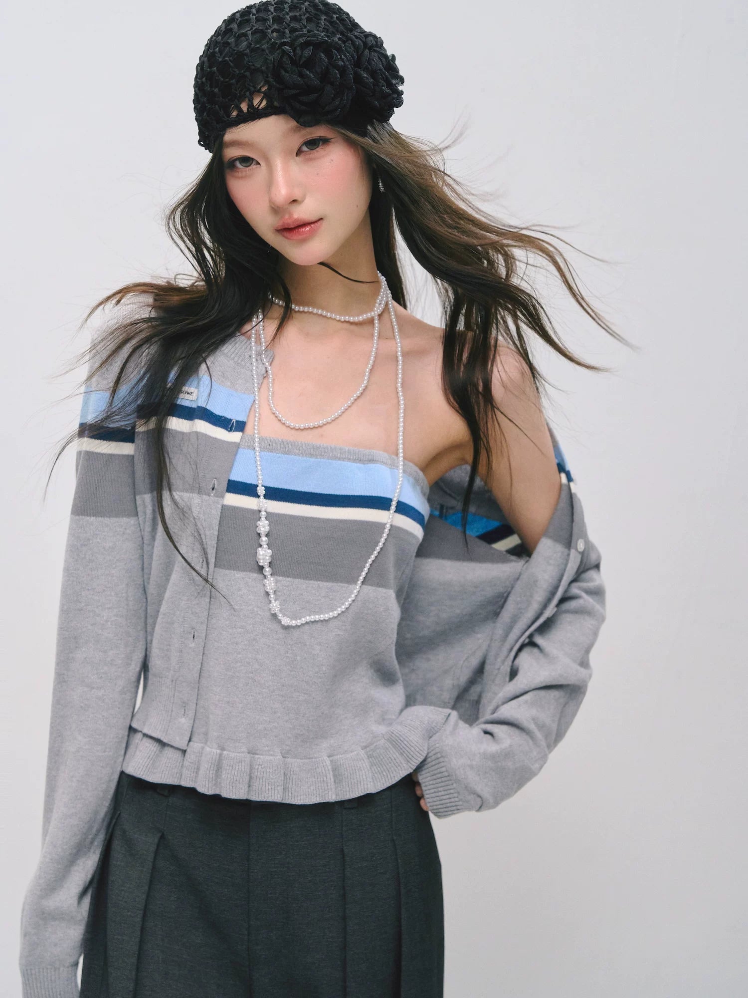 Ruffle Trim Bandeau & Cardigan Knit Set