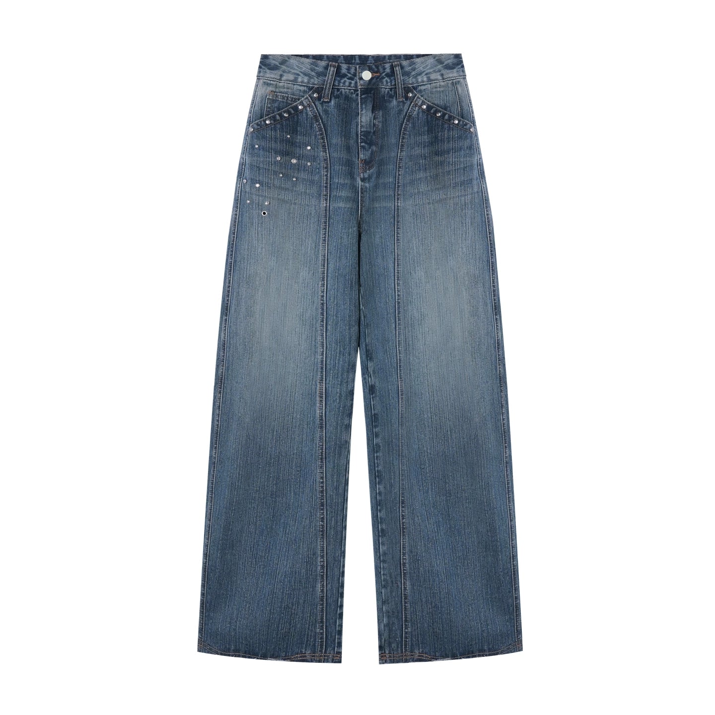 Studded Washed Wide-Leg Jeans