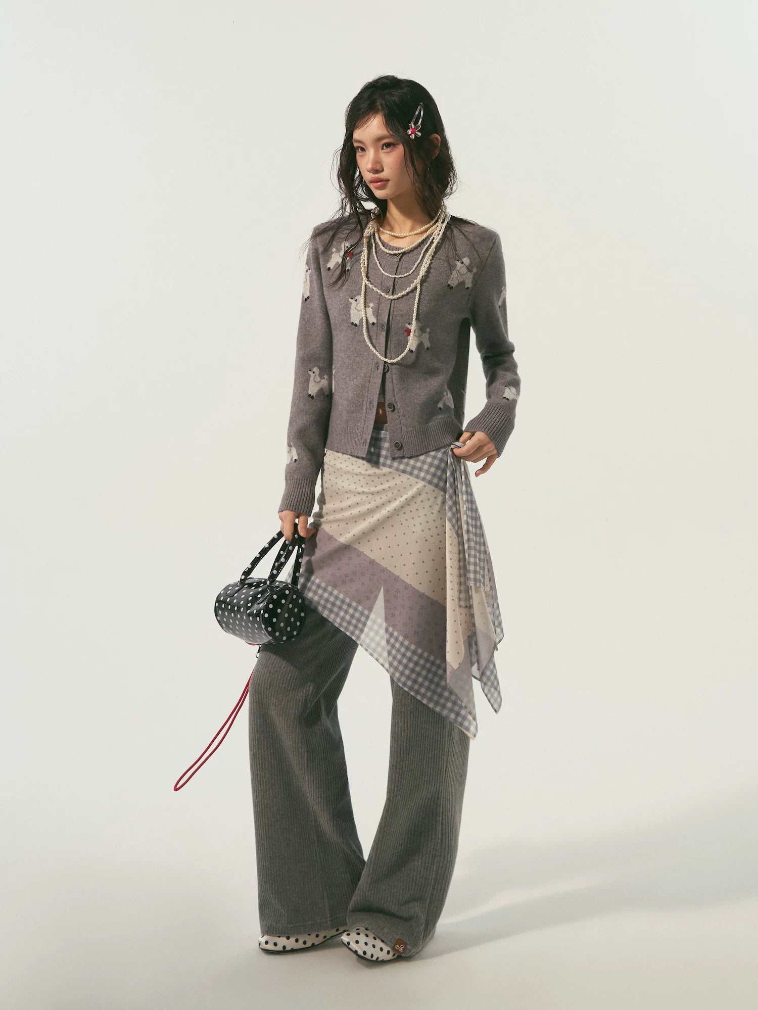 Scarf-Inspired Puppy Jacquard Knit Cardigan