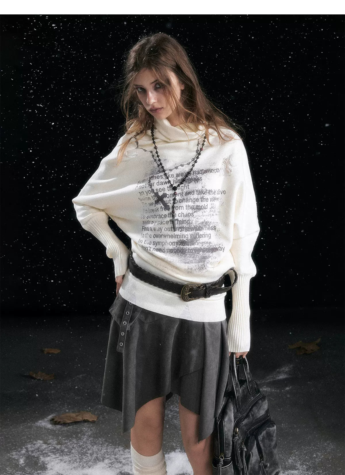 Asymmetric Graffiti Knit Sweater