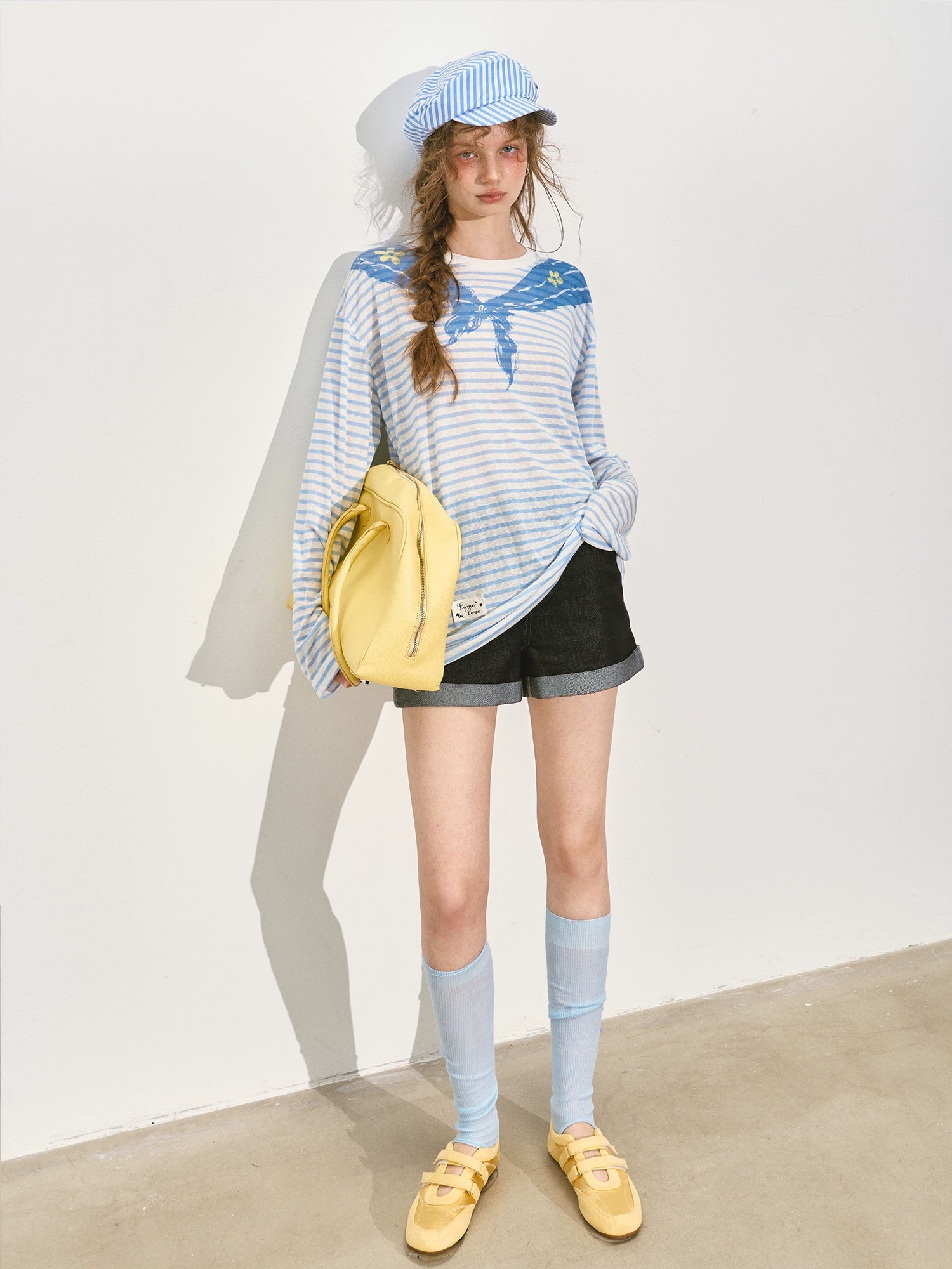 Navy Collar Printed Striped Long-Sleeve T-Shirt - CHINASQUAD