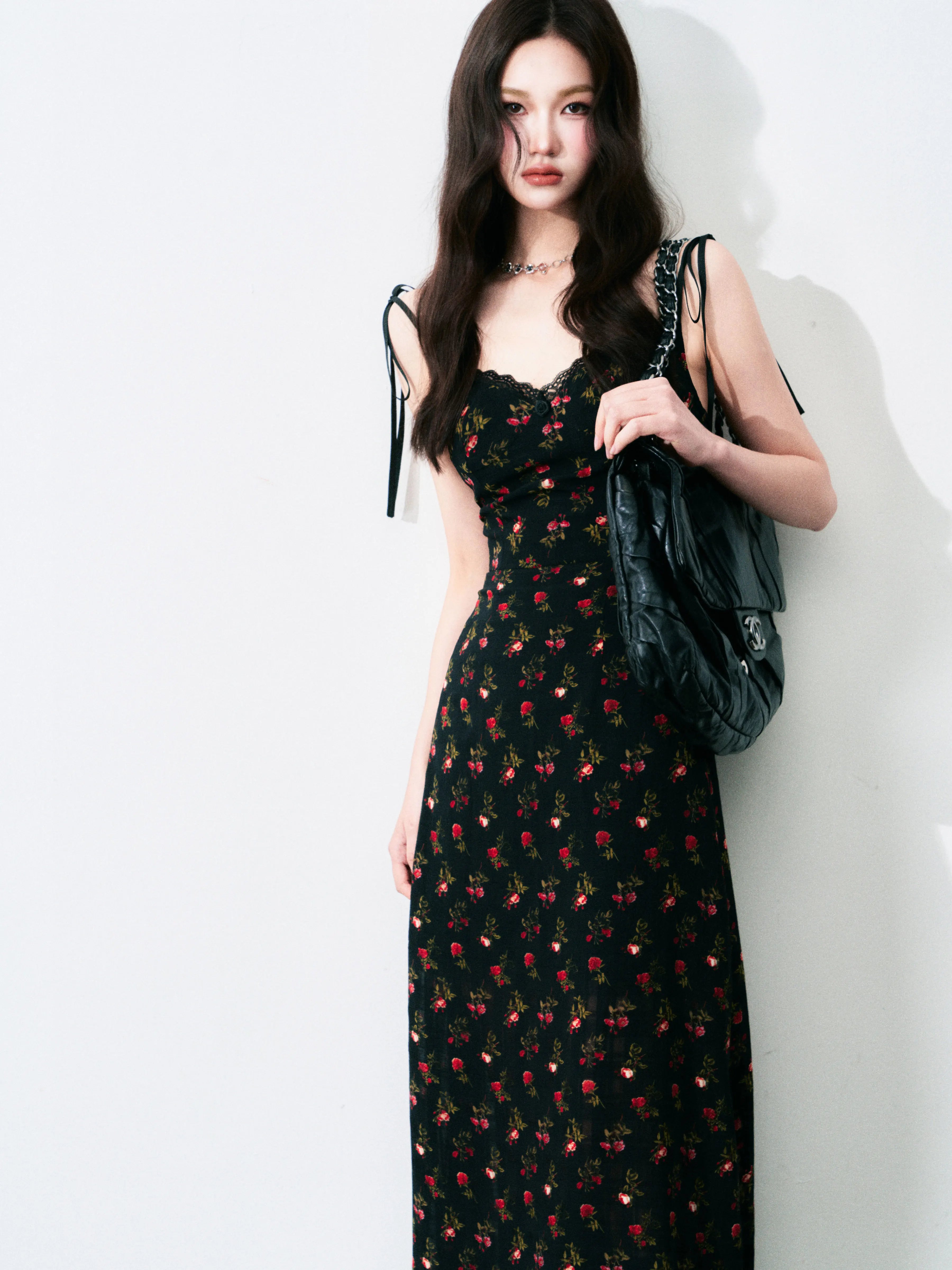 Vintage Floral Tie-Waist A-Line Maxi Dress