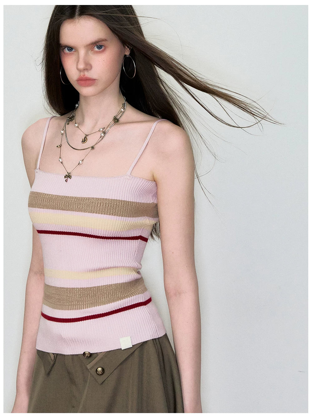 Knit Cardigan & Striped Camisole Two-Piece Set