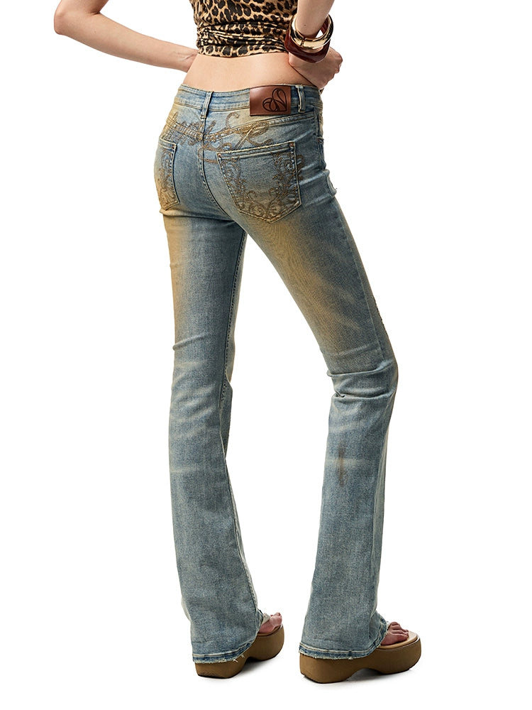 Washed Skinny Low-Rise Denim Flared Pants - CHINASQUAD