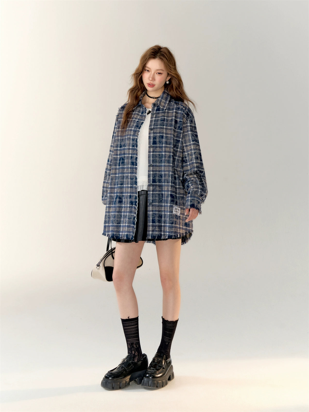 Lace-Trimmed Brushed Plaid Shirt - CHINASQUAD