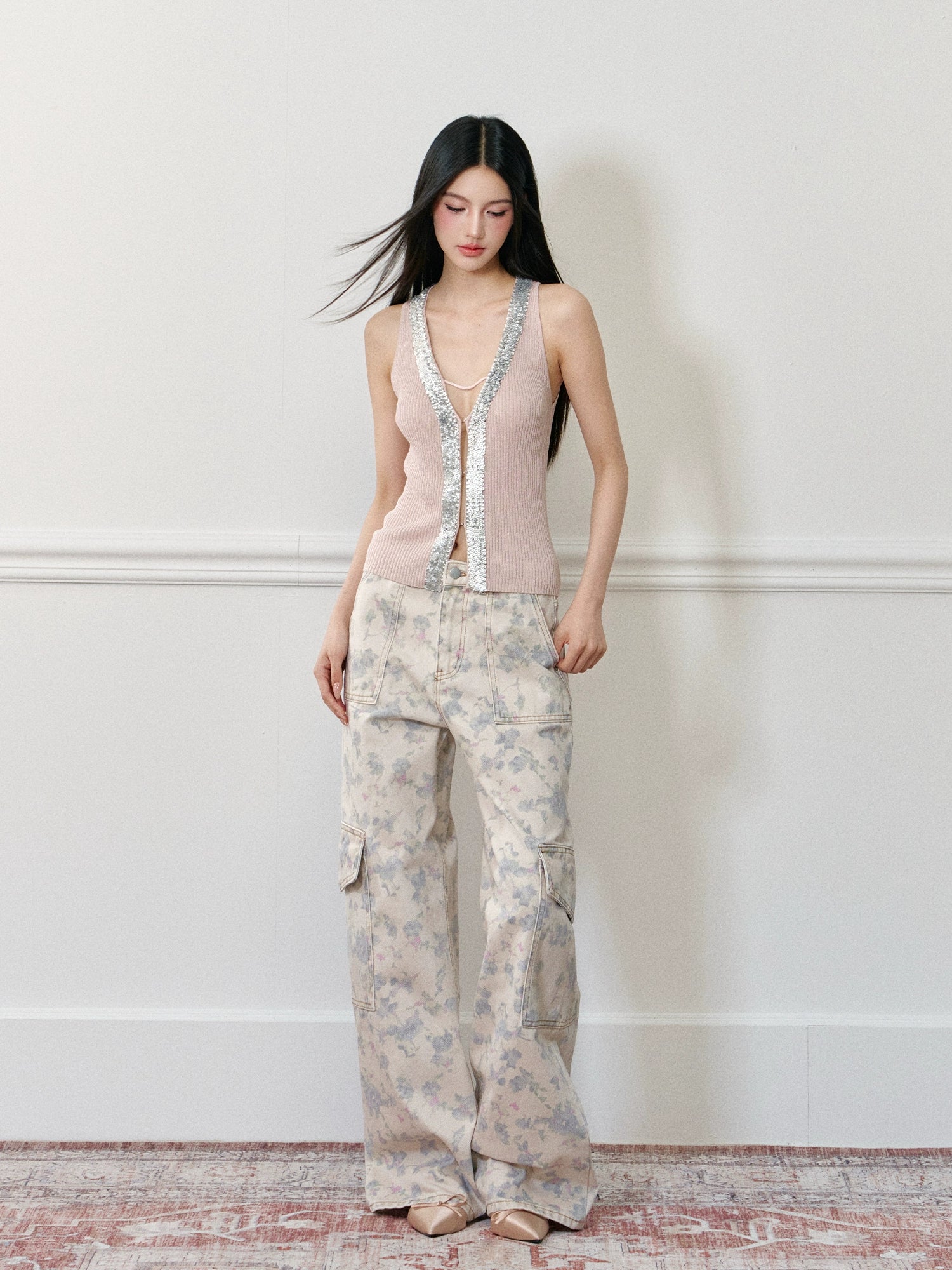 Floral Print Wide-Leg Cargo Pants - CHINASQUAD