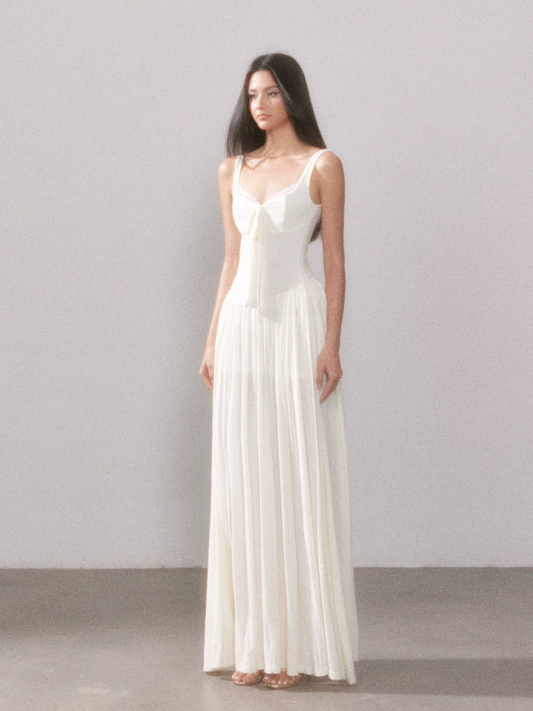 Lace Knit Spaghetti Strap Slit Long Dress - CHINASQUAD