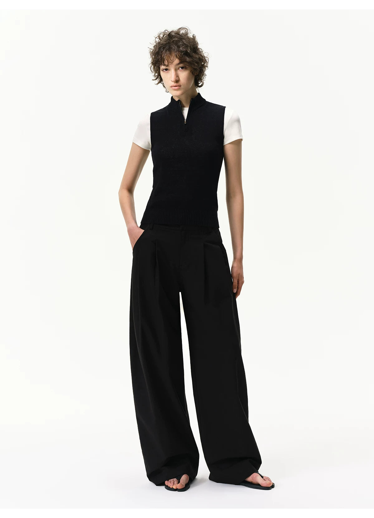 Linen-Blend Mock Neck Knit Tank