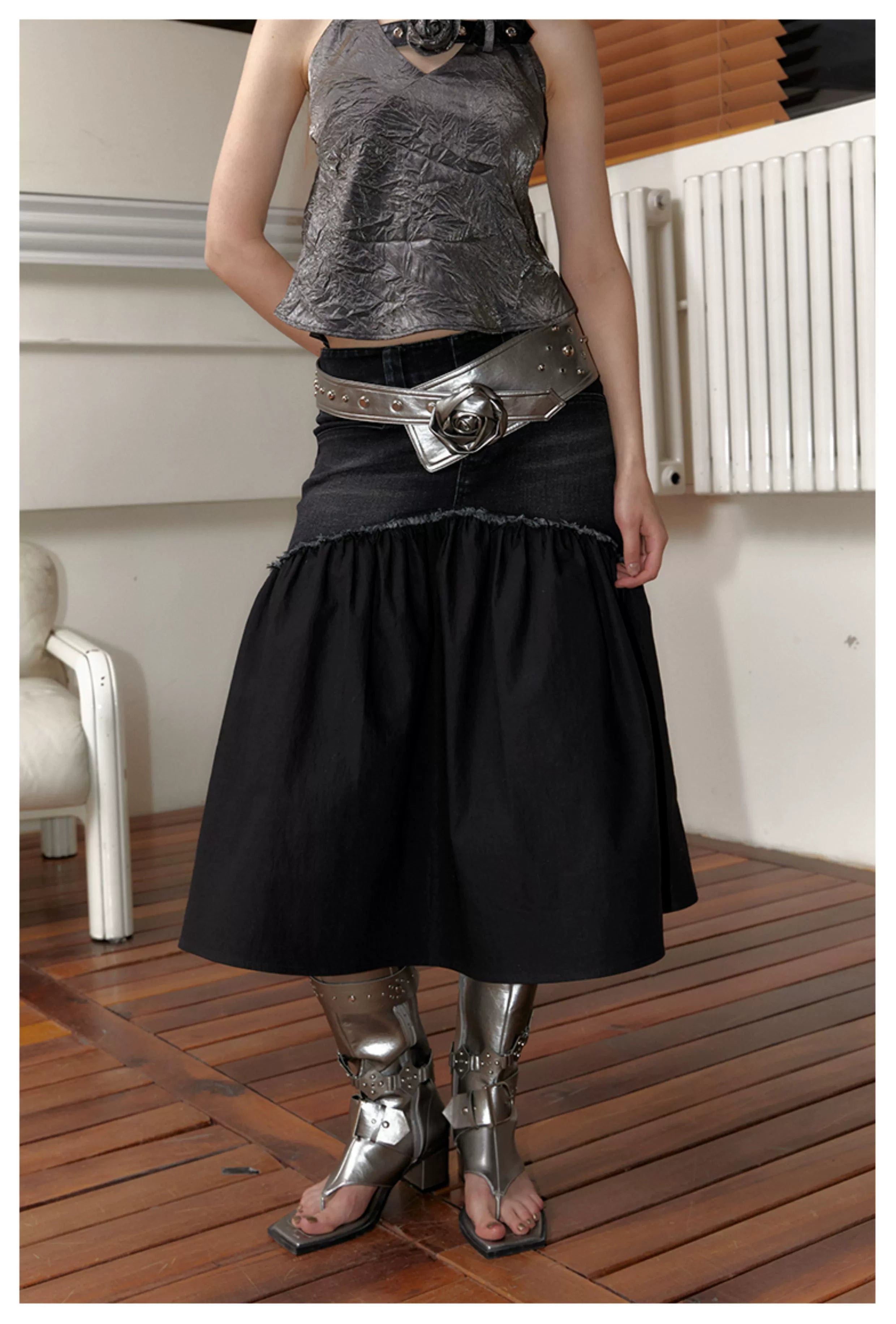 Vintage Rose Studded Wide Belt - CHINASQUAD