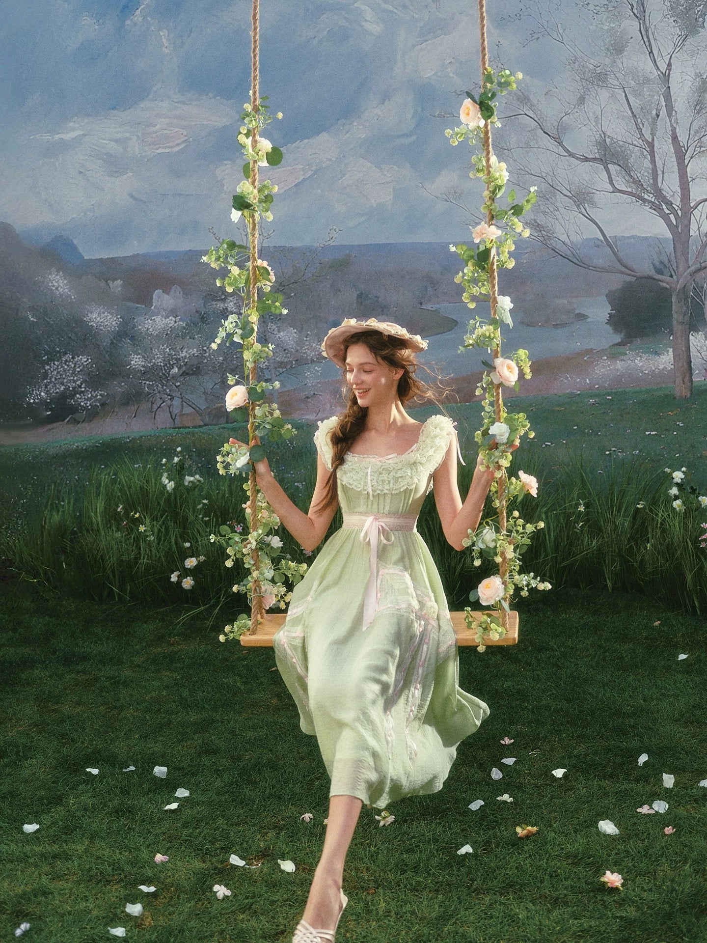 Green Kite Off-Shoulder Lace Fairy Dress