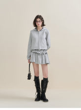 Gray Plaid Spliced Hoodie & Skirt Set - CHINASQUAD
