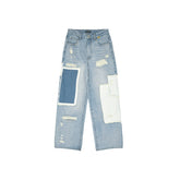 Asymmetric Patchwork Distressed Straight-Leg Jeans - CHINASQUAD