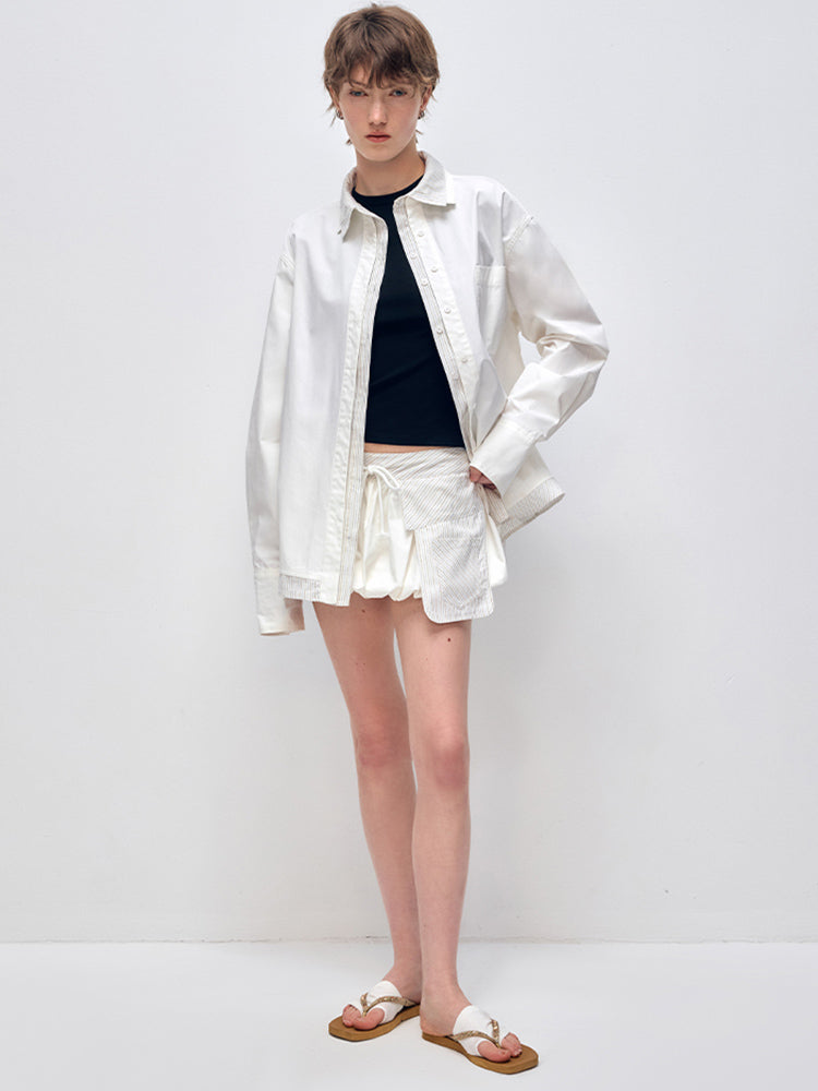 Color Block Striped Loose Shirt & Short Set - CHINASQUAD